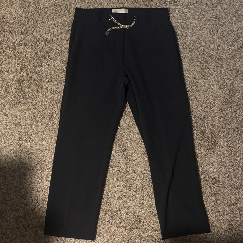 Michael Kors Womens Black Dress Pants with Gold Chain Accent